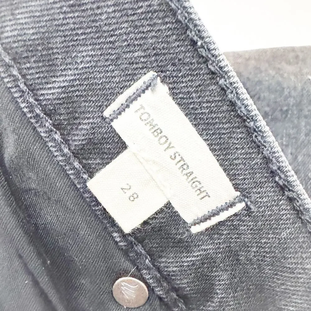 Madewell Tomboy Straight Charcoal Black Raw Hem Zip Fly Denim Jeans Size 28